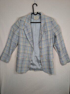 Eddie Bauer Women’s Linen Blazer Medium Blue Plaid